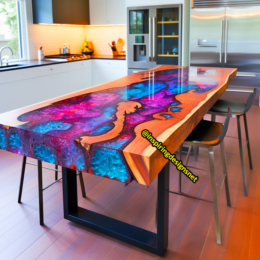 Kitchen Islands Made From Geode, Wood, and Epoxy