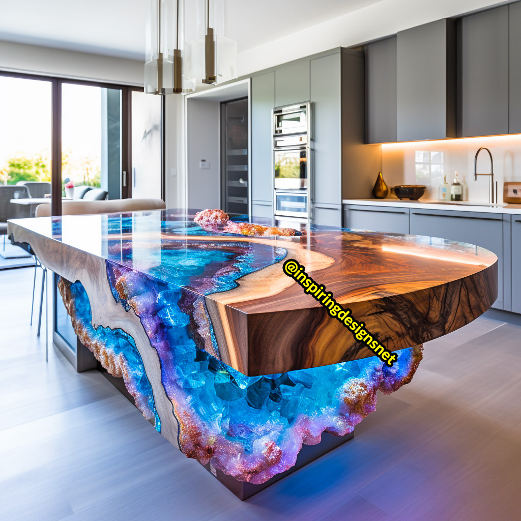 Kitchen Islands Made From Geode, Wood, and Epoxy