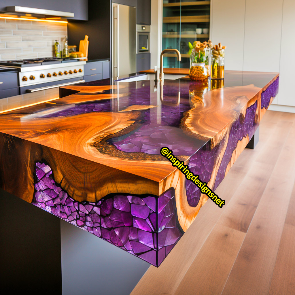 Kitchen Islands Made From Geode, Wood, and Epoxy