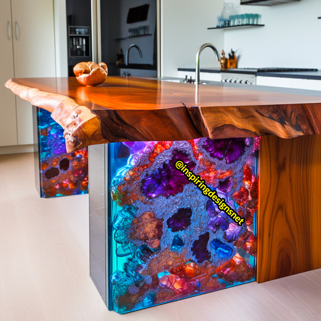 Kitchen Islands Made From Geode, Wood, and Epoxy