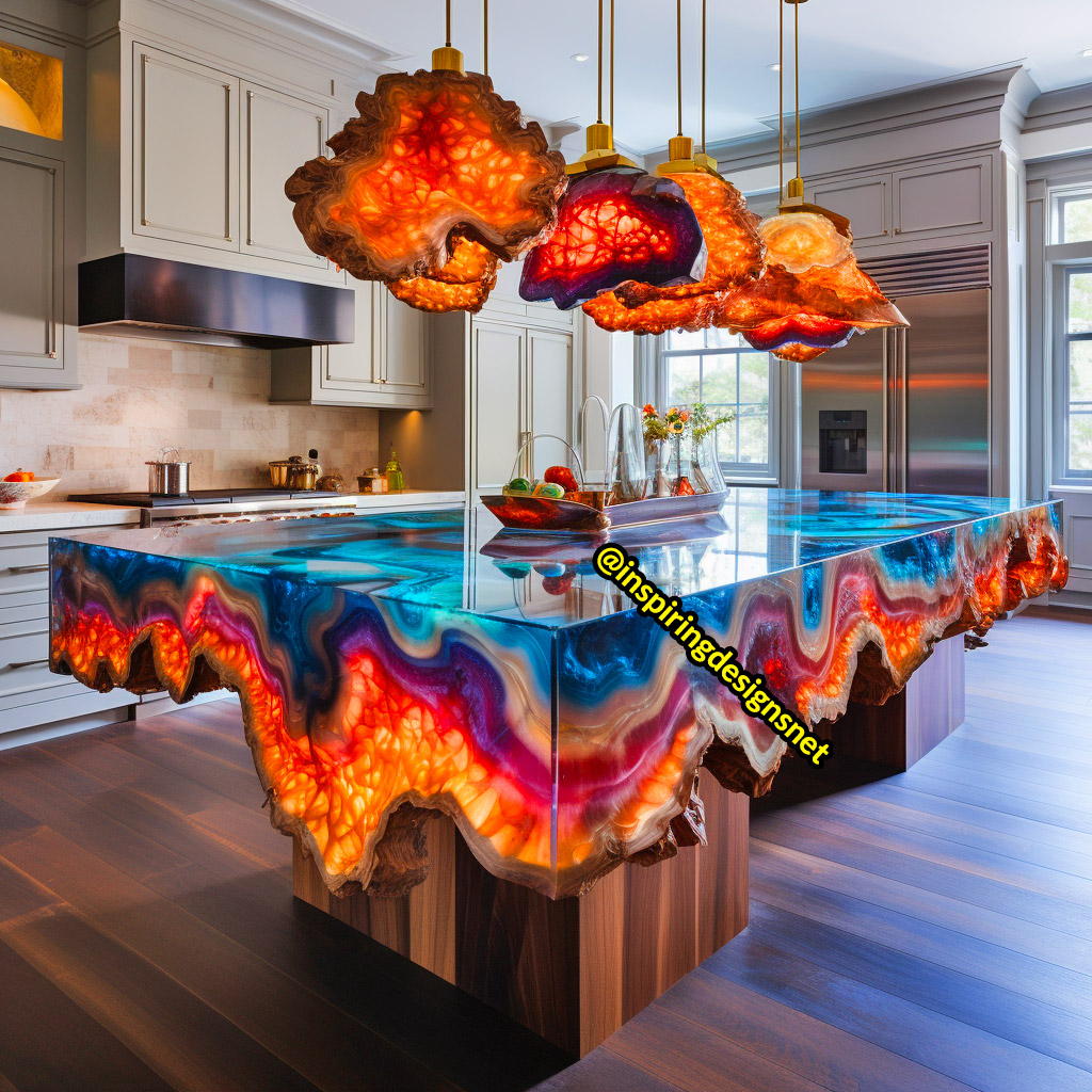 Kitchen Islands Made From Geode, Wood, and Epoxy