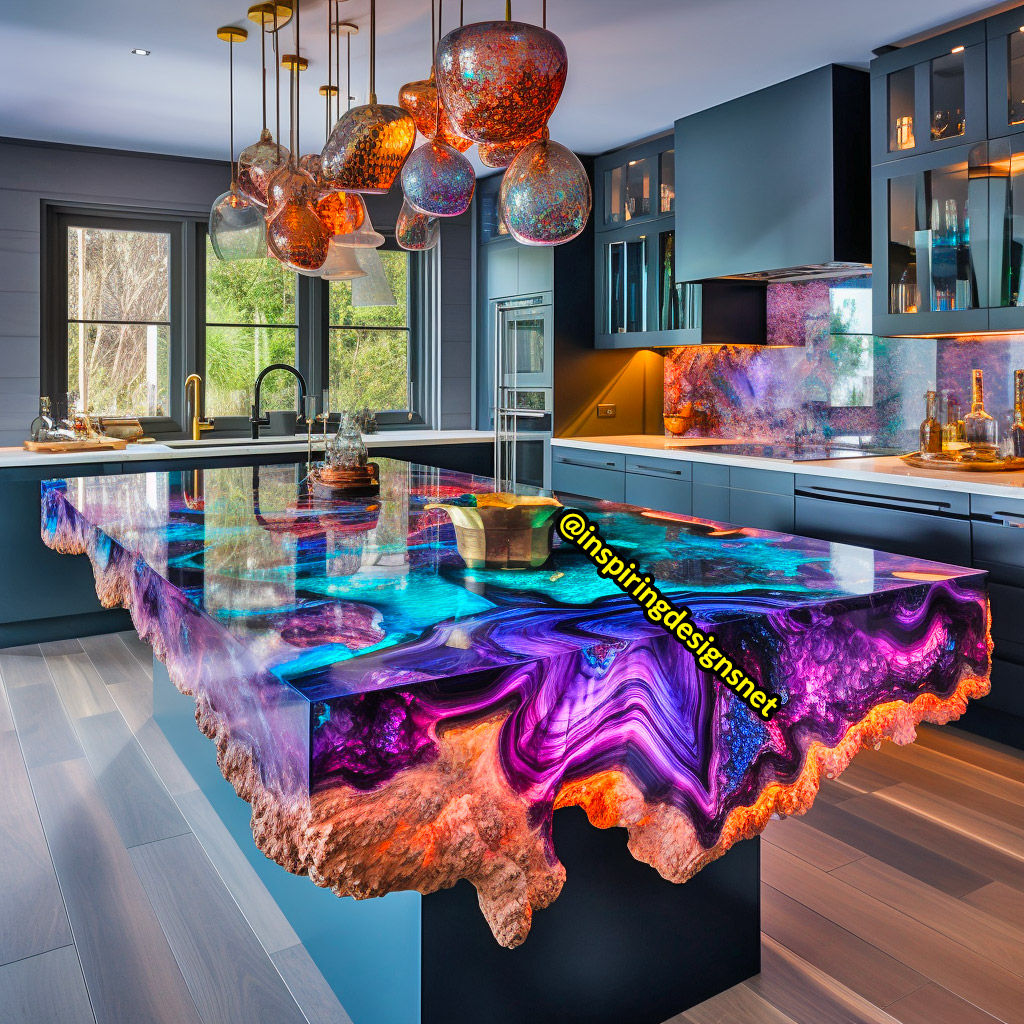 Kitchen Islands Made From Geode, Wood, and Epoxy