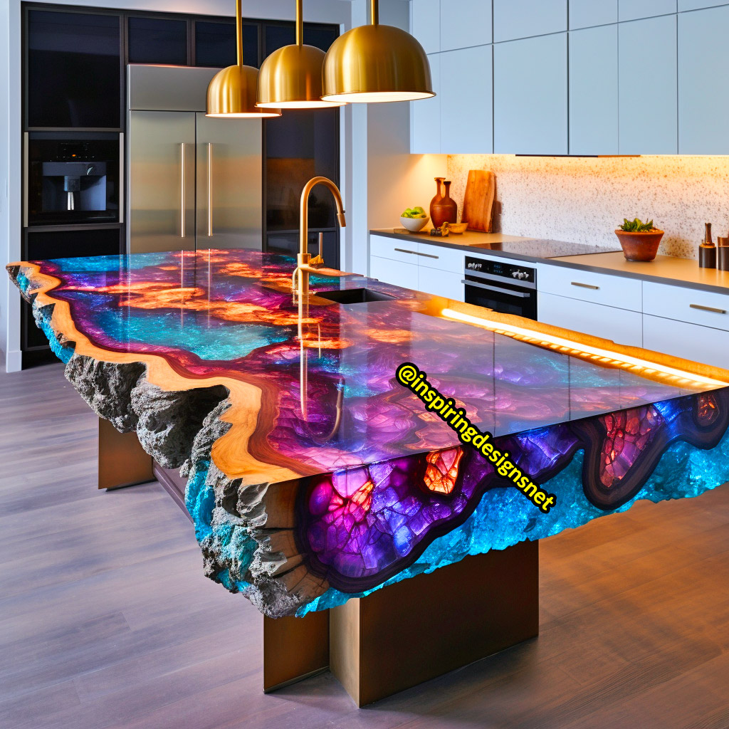 Kitchen Islands Made From Geode, Wood, and Epoxy