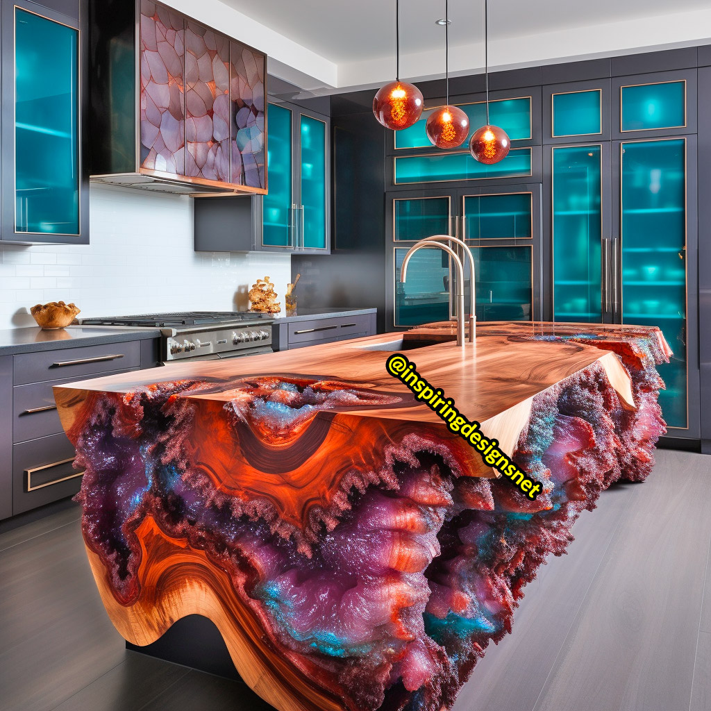 Kitchen Islands Made From Geode, Wood, and Epoxy