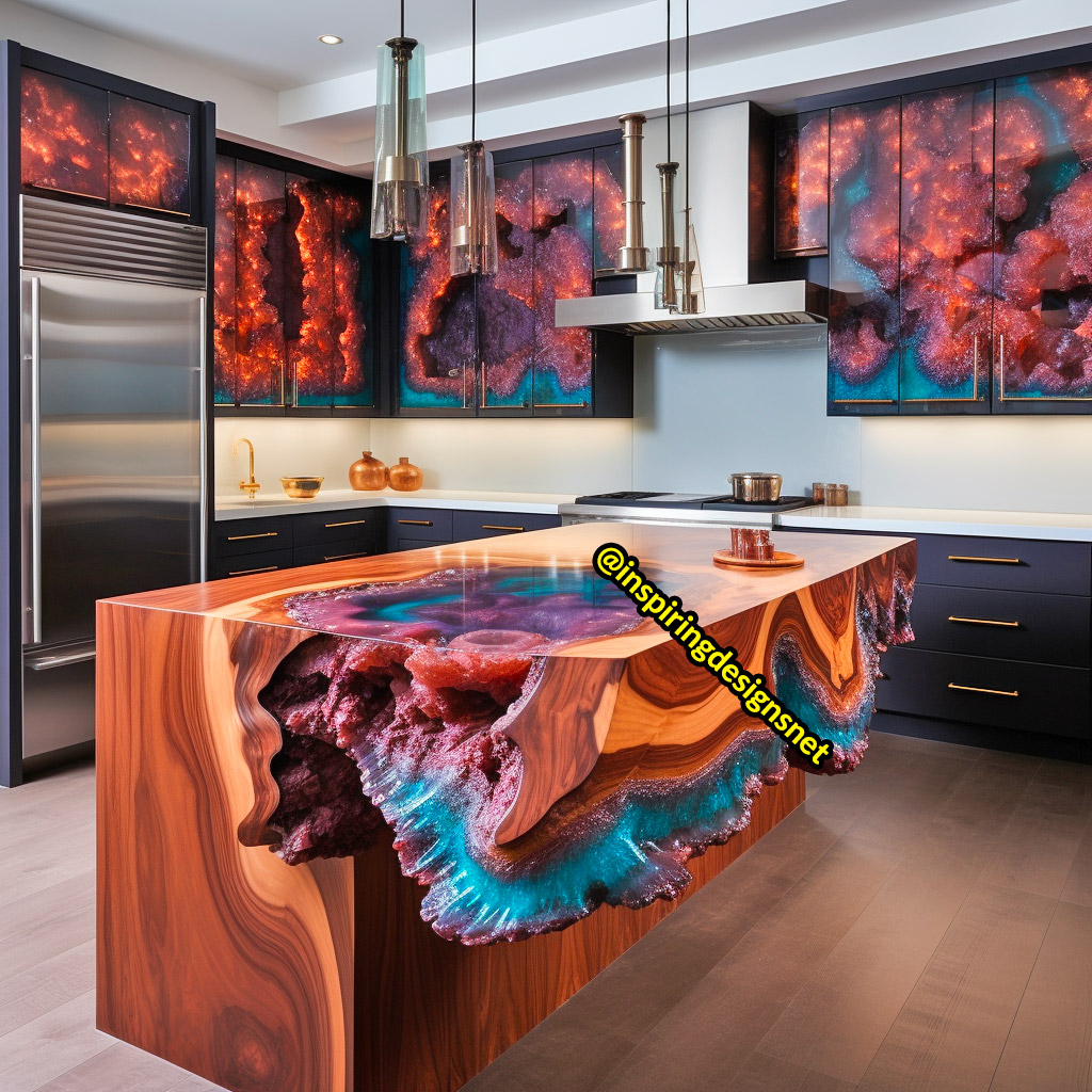 Kitchen Islands Made From Geode, Wood, and Epoxy