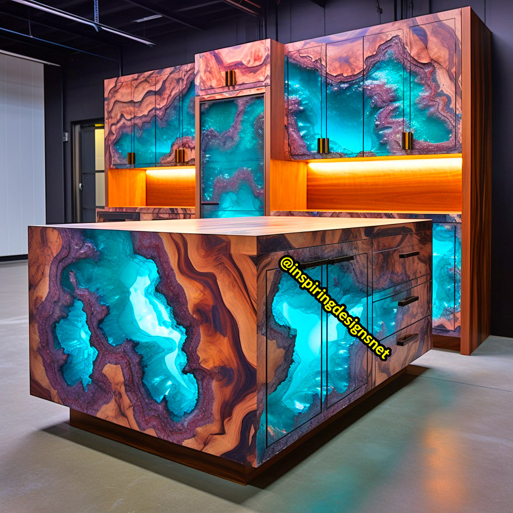 Kitchen Islands Made From Geode, Wood, and Epoxy