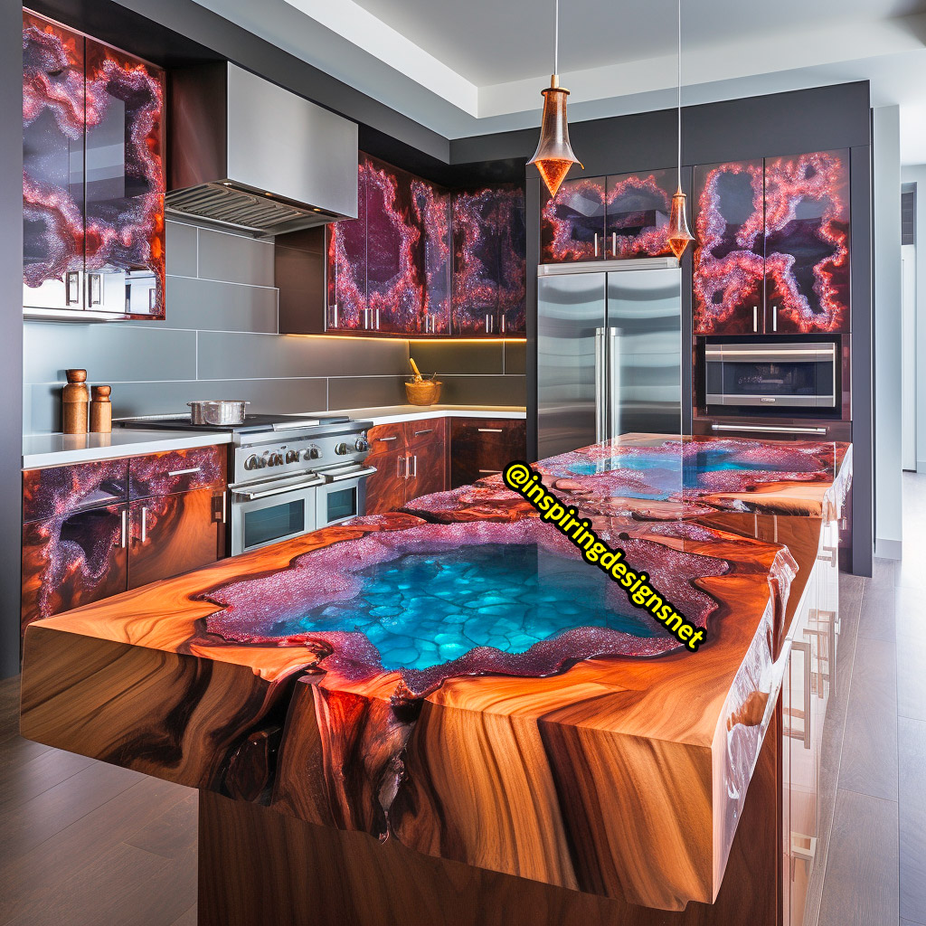 Kitchen Islands Made From Geode, Wood, and Epoxy