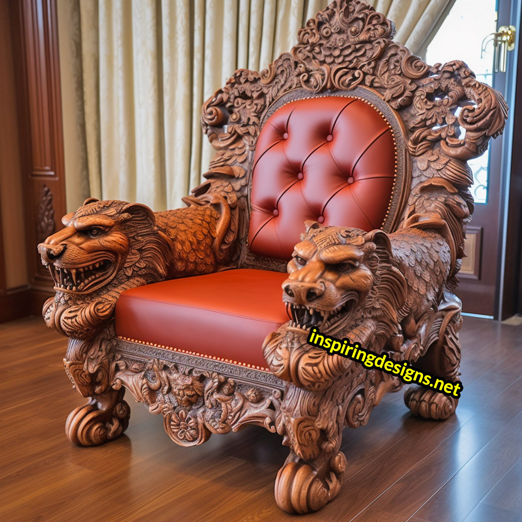 Giant Wooden Animal Chairs - Oversized Lion Chair