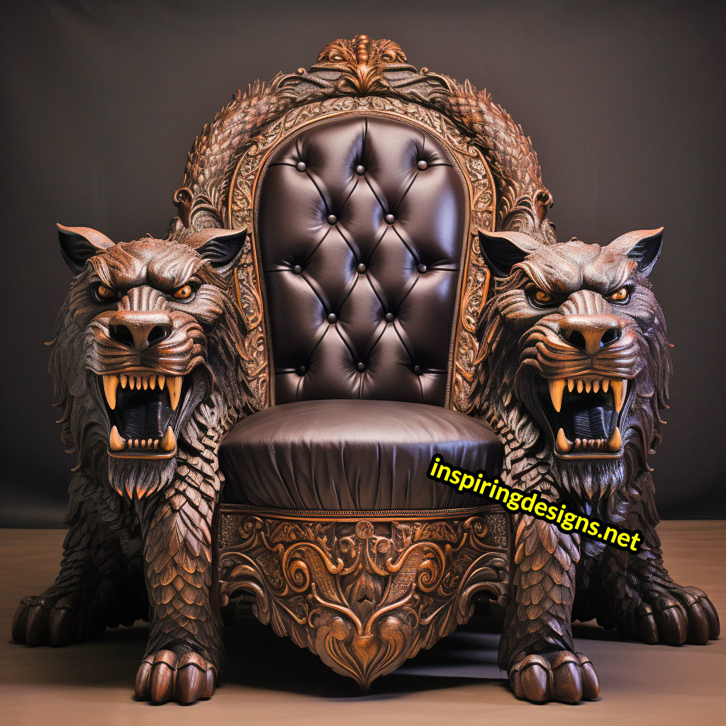 Giant Wooden Animal Chairs - Oversized wolf Chair