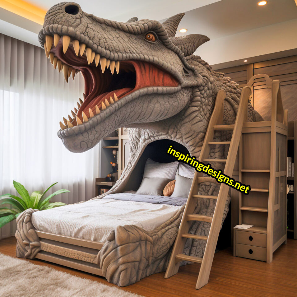 These Giant Dinosaur Shaped Bunk Beds Turn Sleepovers into Dino