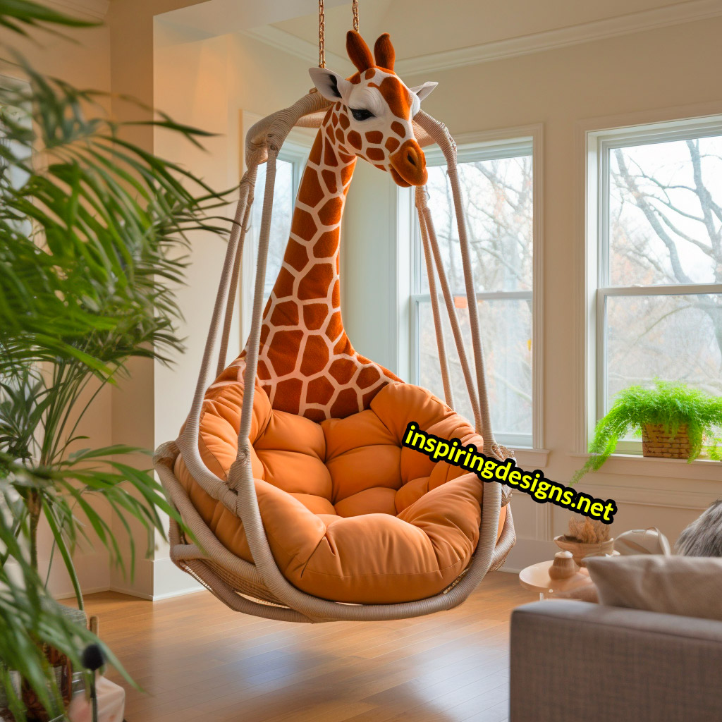 Hanging Animal Shaped Lounger - Oversized giraffe hanging lounger