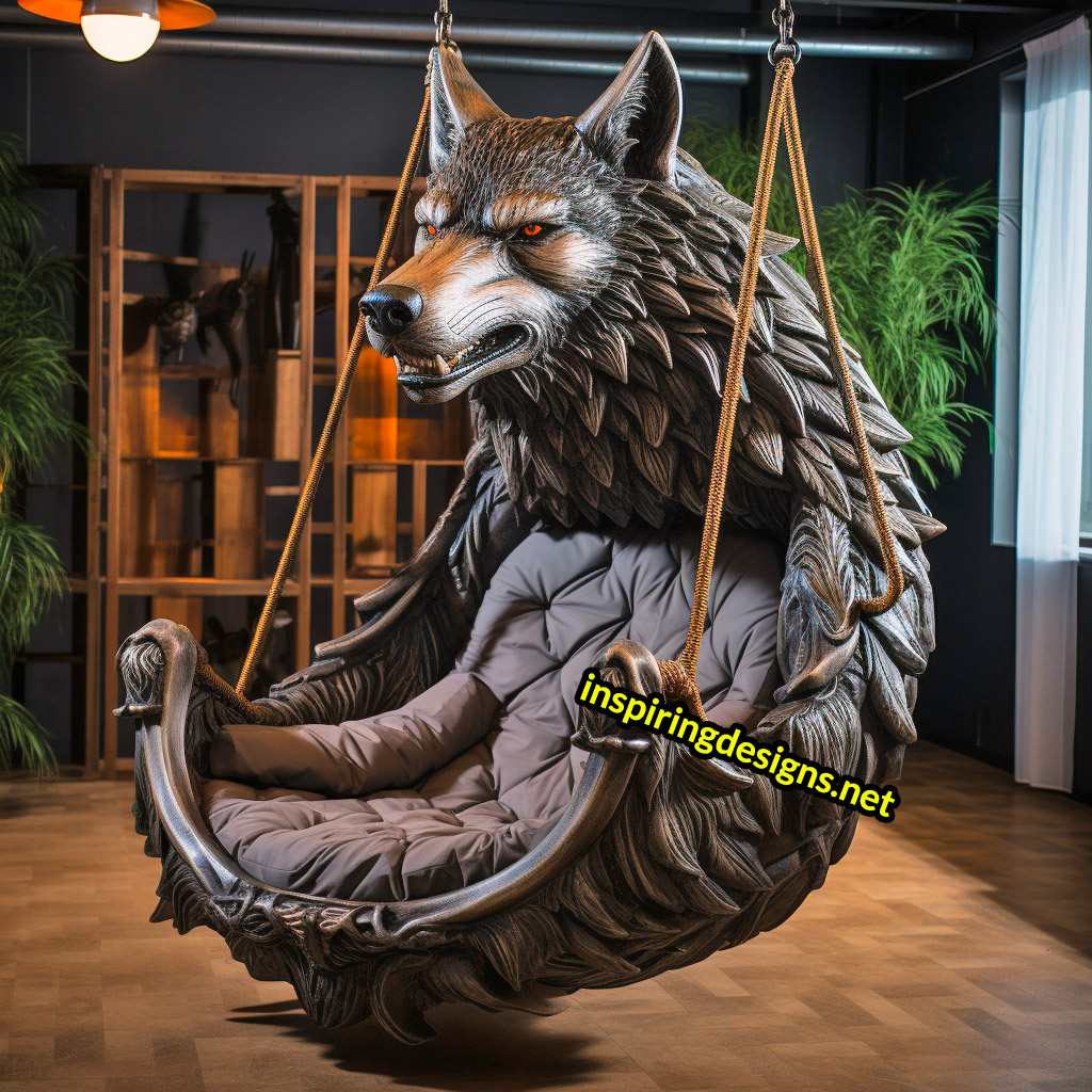 Hanging Animal Shaped Lounger - Oversized wolf hanging lounger