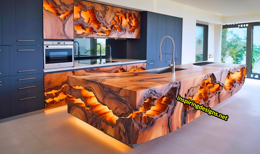 Live Edge Wooden Kitchen Designs - Live edge wooden kitchen islands and cabinets