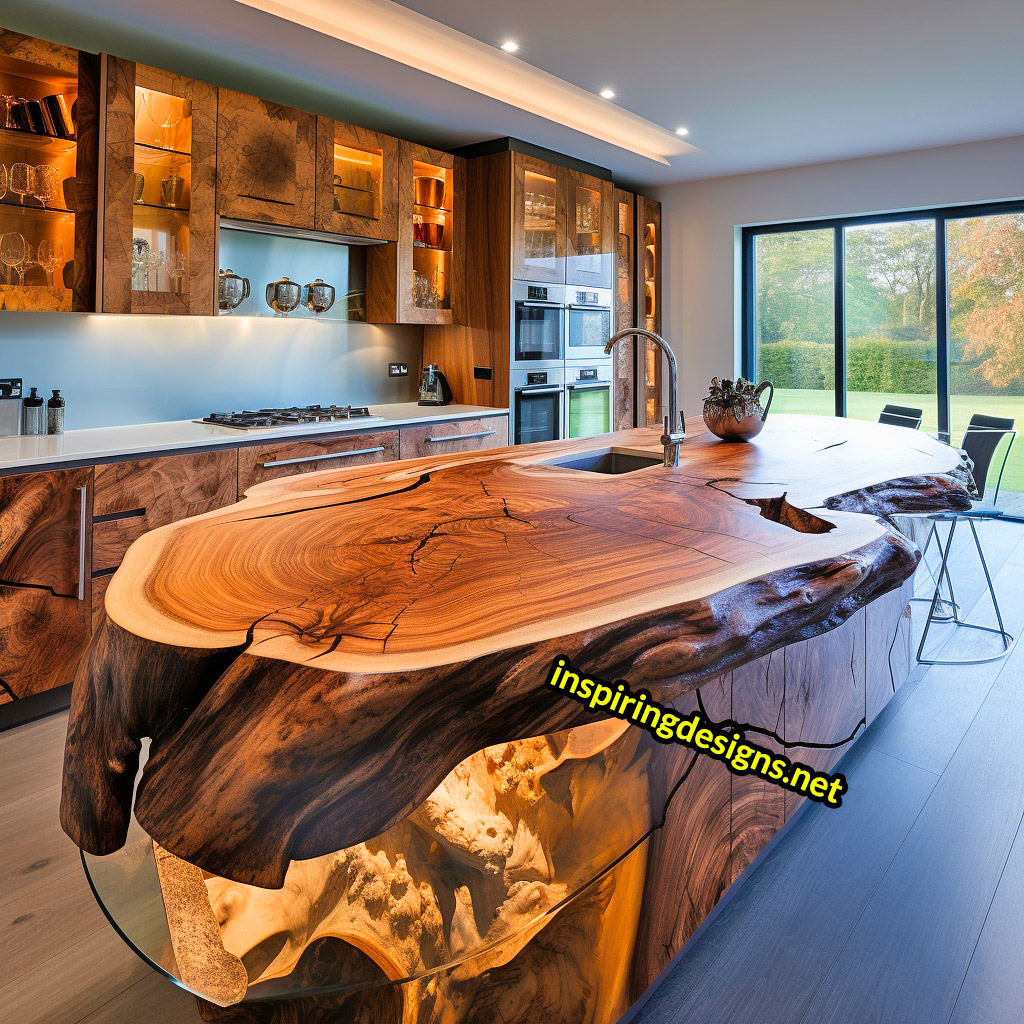 Live Edge Wooden Kitchen Designs - Live edge wooden kitchen islands and cabinets