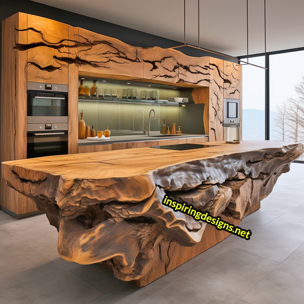 Live Edge Wooden Kitchen Designs - Live edge wooden kitchen islands and cabinets