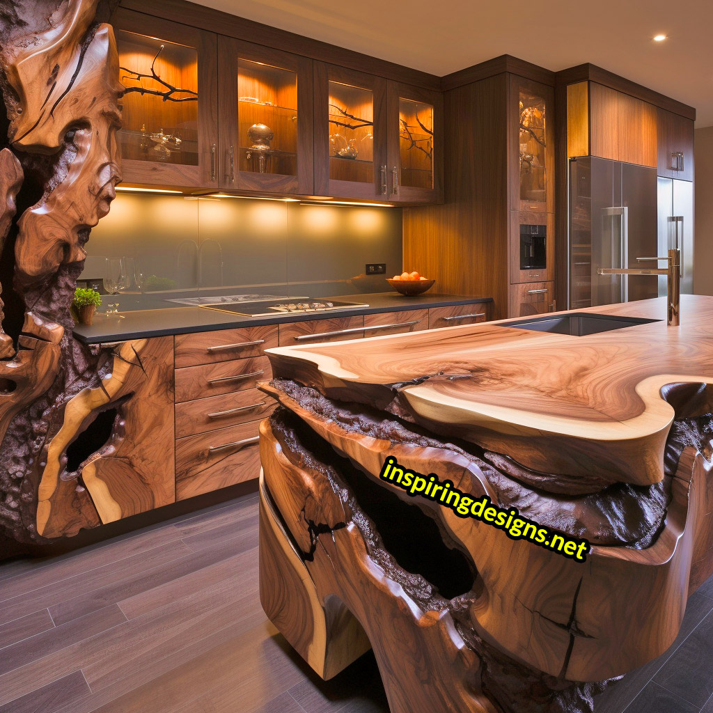 Live Edge Wooden Kitchen Designs - Live edge wooden kitchen islands and cabinets