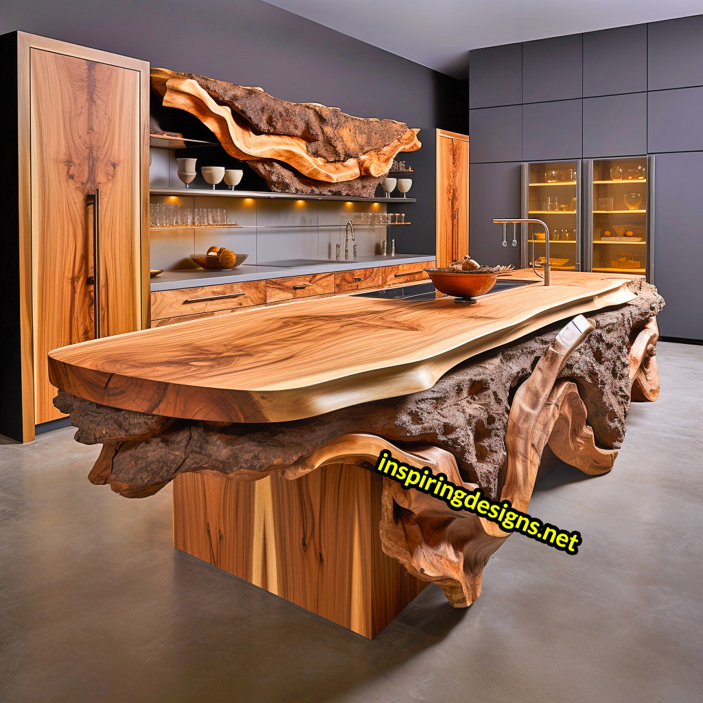 Live Edge Wooden Kitchen Designs - Live edge wooden kitchen islands and cabinets