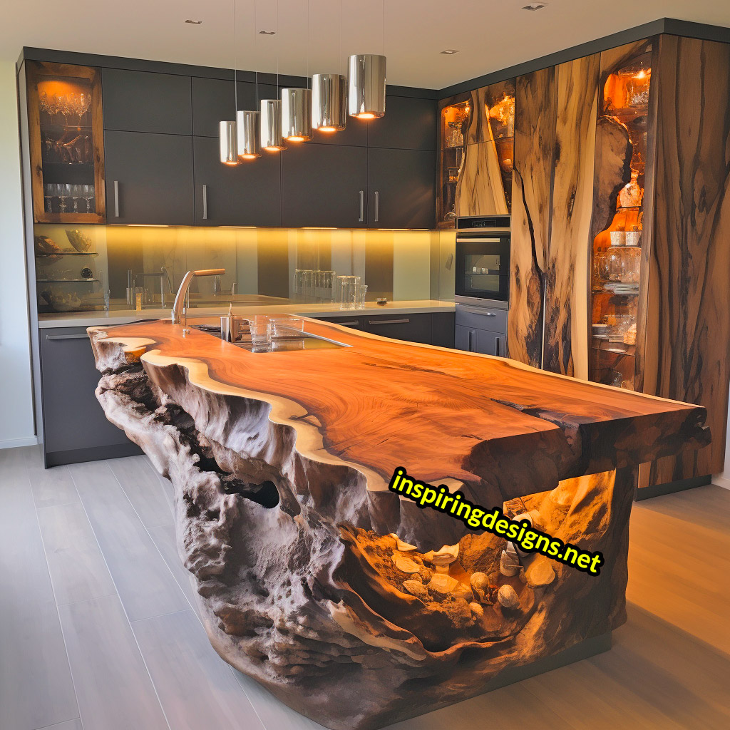 Live Edge Wooden Kitchen Designs - Live edge wooden kitchen islands and cabinets