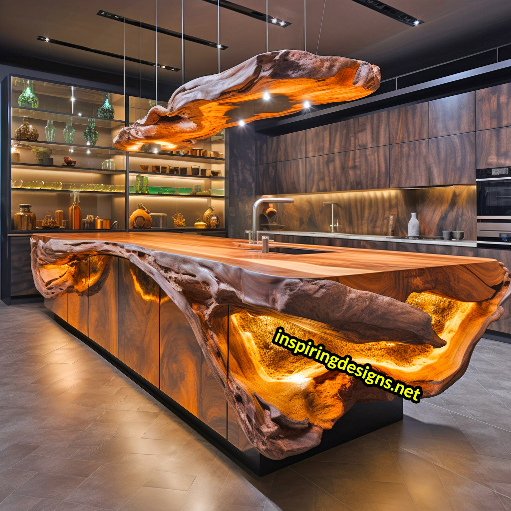 Live Edge Wooden Kitchen Designs - Live edge wooden kitchen islands and cabinets