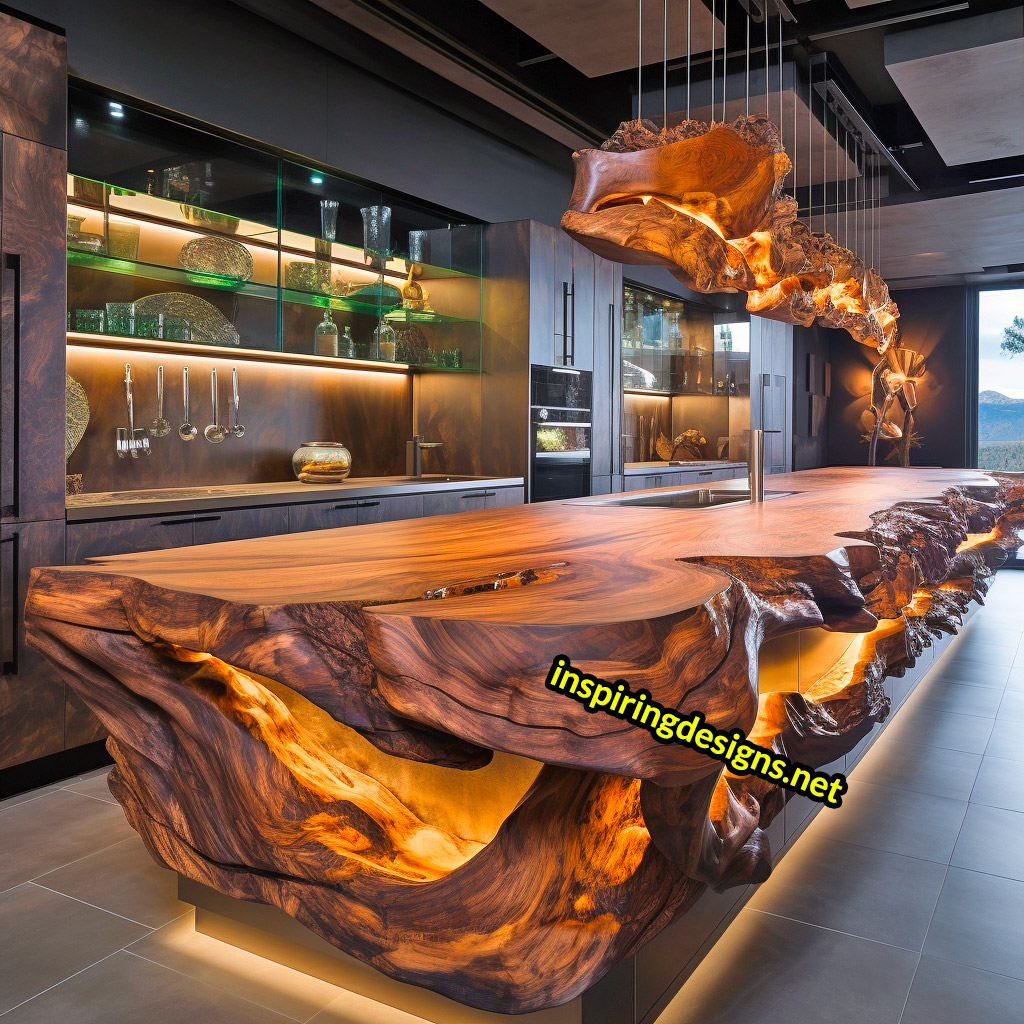 Live Edge Wooden Kitchen Designs - Live edge wooden kitchen islands and cabinets