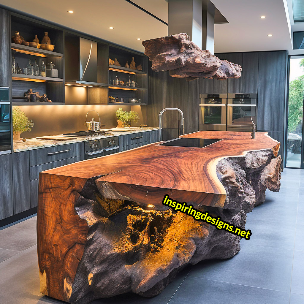 Live Edge Wooden Kitchen Designs - Live edge wooden kitchen islands and cabinets