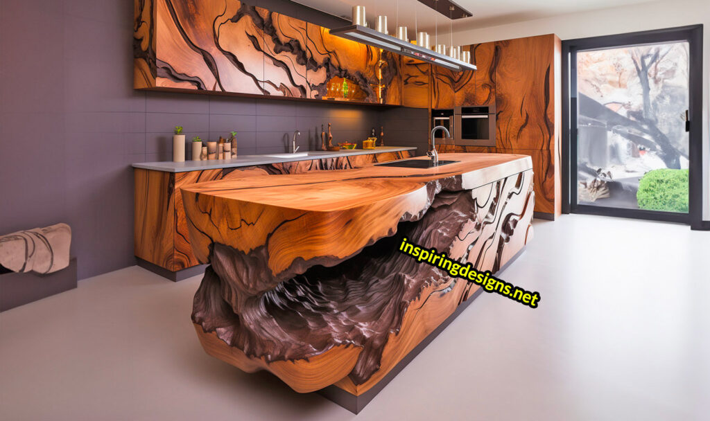 Live Edge Wooden Kitchen Designs - Live edge wooden kitchen islands and cabinets