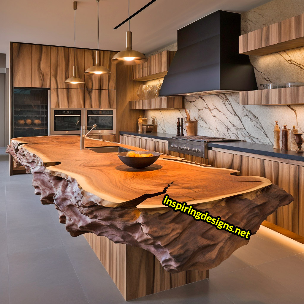 Live Edge Wooden Kitchen Designs - Live edge wooden kitchen islands and cabinets