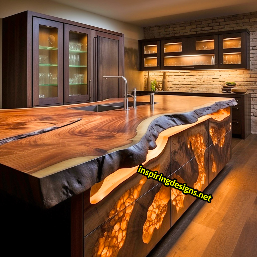 Live Edge Wooden Kitchen Designs - Live edge wooden kitchen islands and cabinets