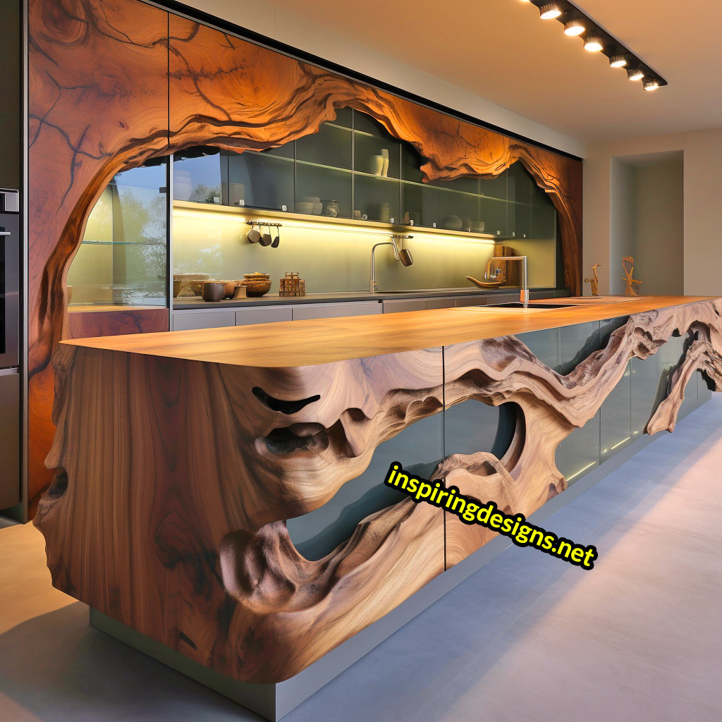 Live Edge Wooden Kitchen Designs - Live edge wooden kitchen islands and cabinets