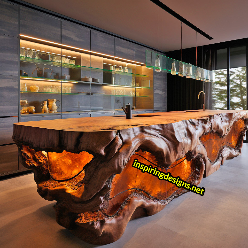 Live Edge Wooden Kitchen Designs - Live edge wooden kitchen islands and cabinets