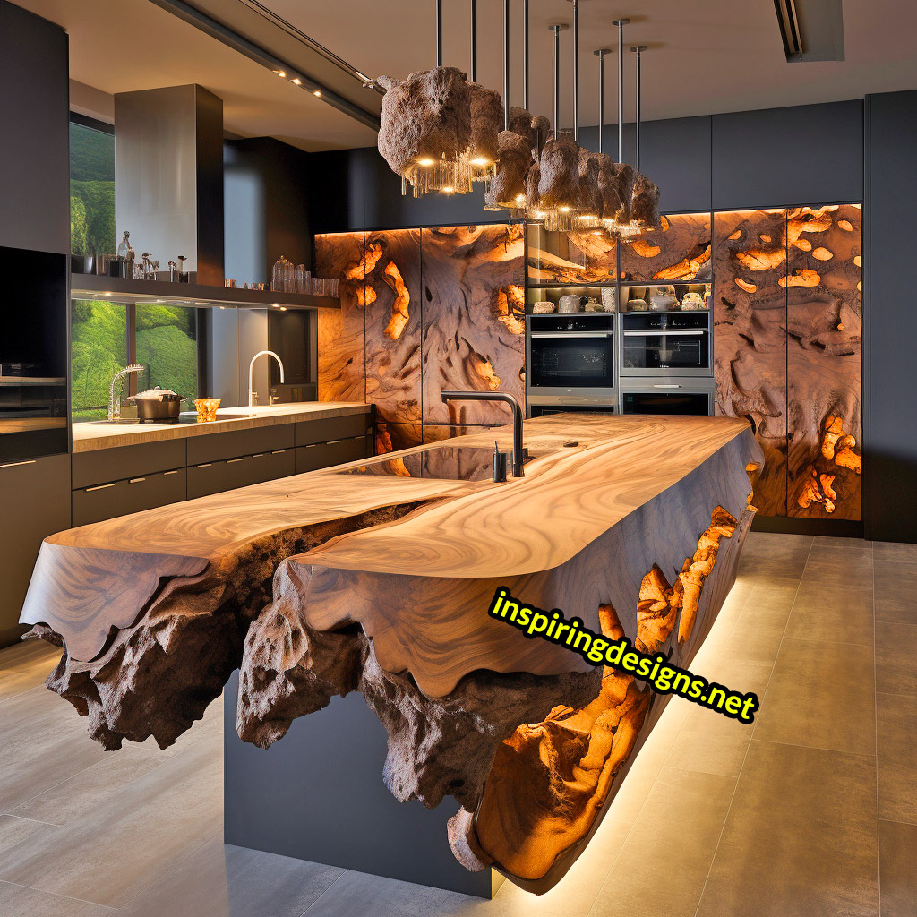 Live Edge Wooden Kitchen Designs - Live edge wooden kitchen islands and cabinets