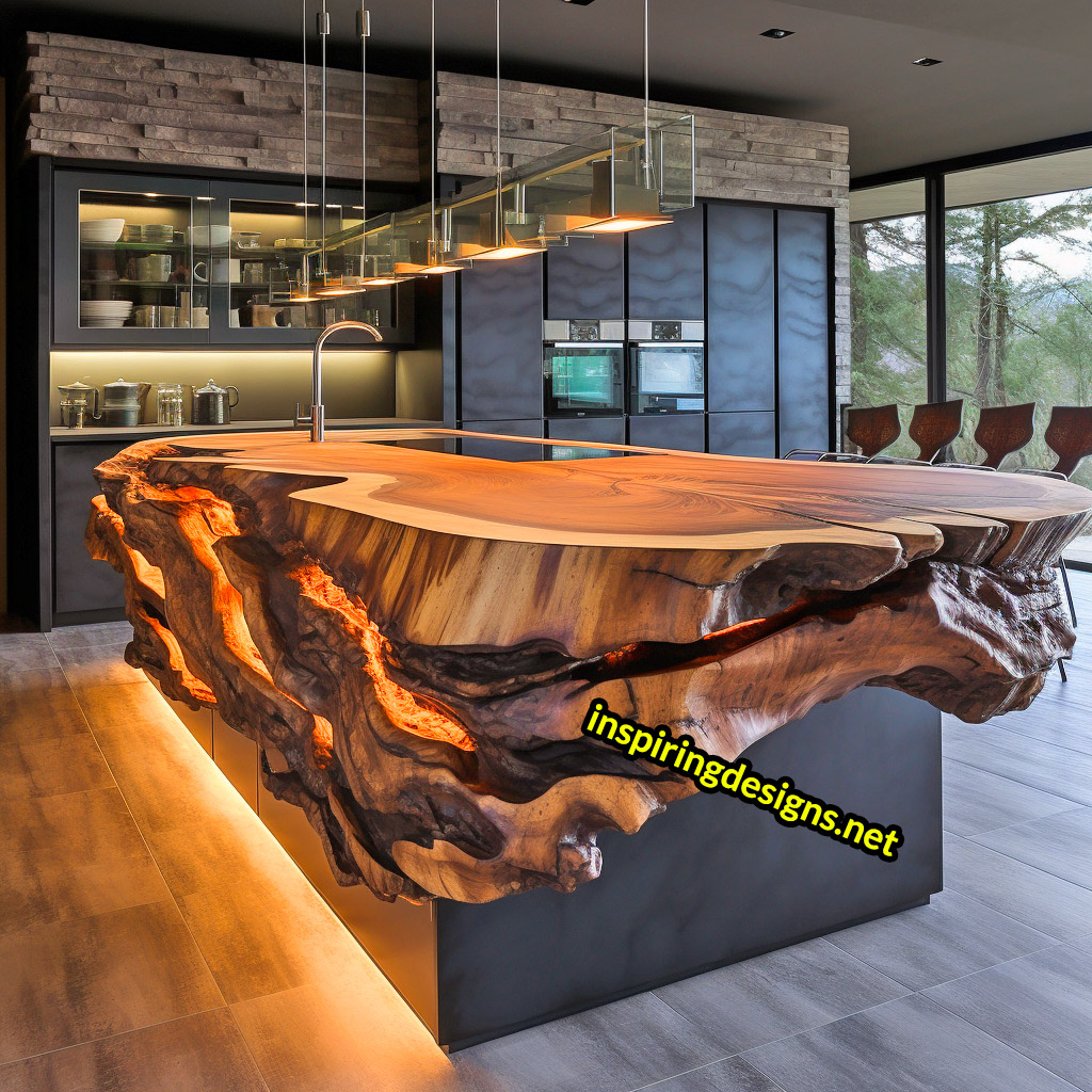 Live Edge Wooden Kitchen Designs - Live edge wooden kitchen islands and cabinets