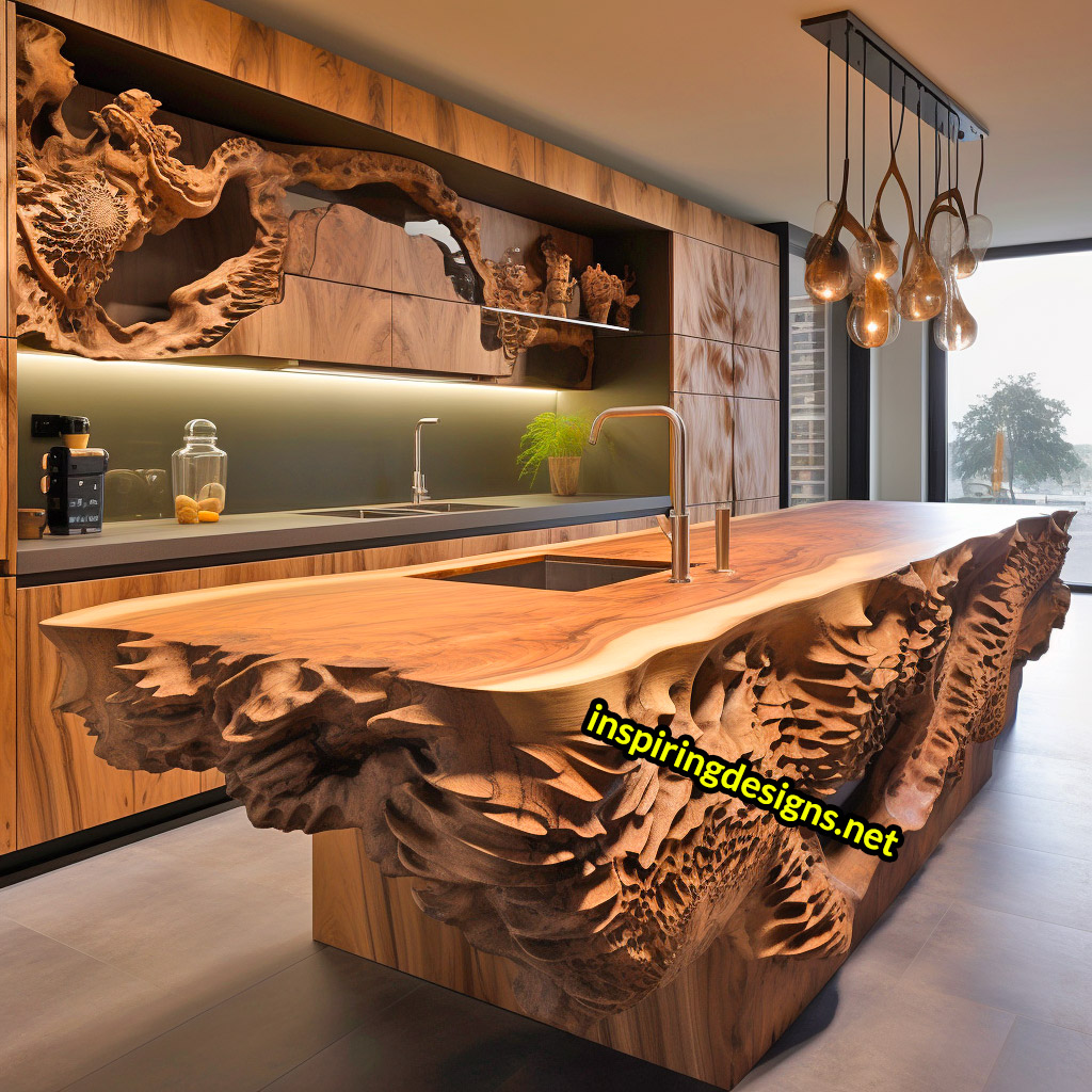 Live Edge Wooden Kitchen Designs - Live edge wooden kitchen islands and cabinets