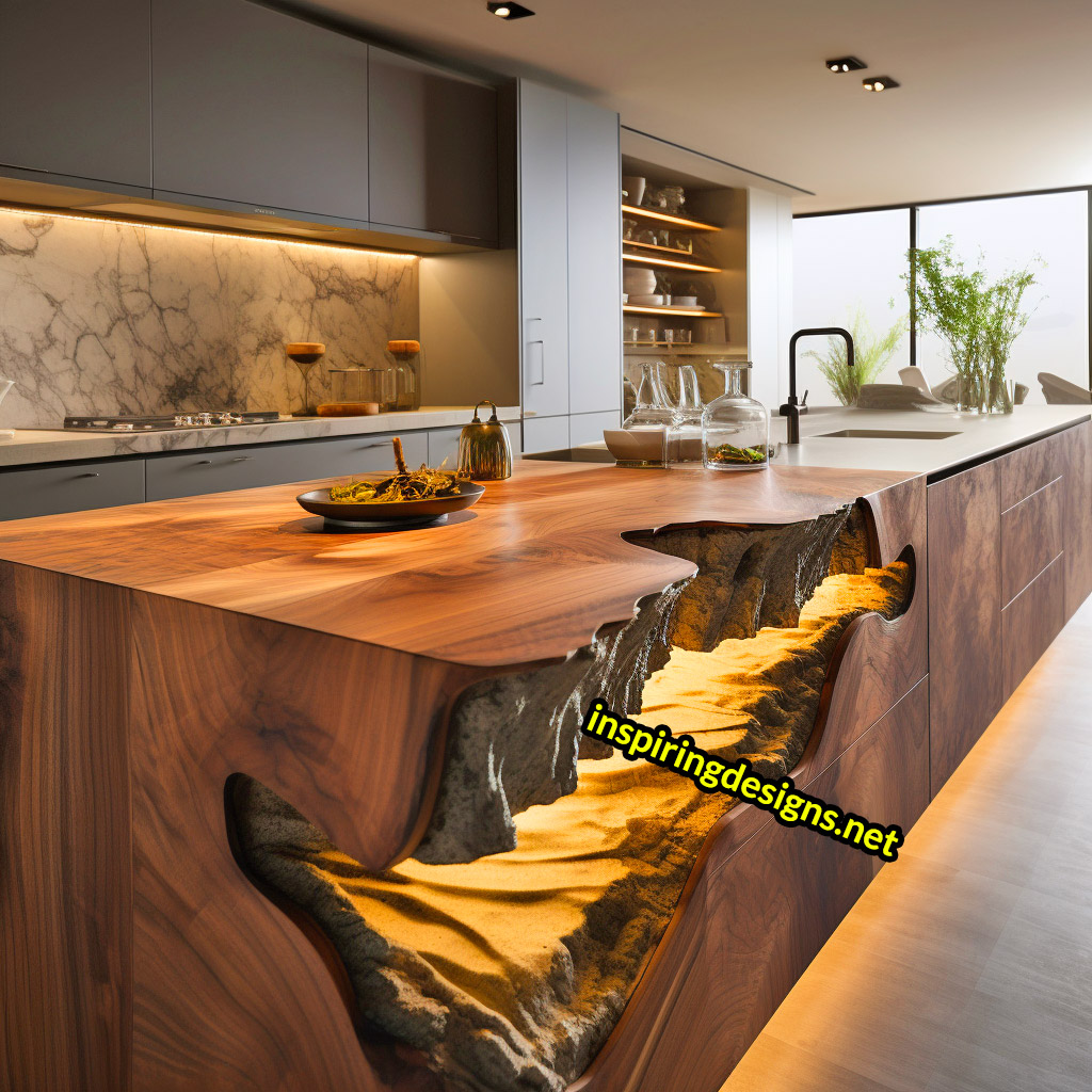 Live Edge Wooden Kitchen Designs - Live edge wooden kitchen islands and cabinets