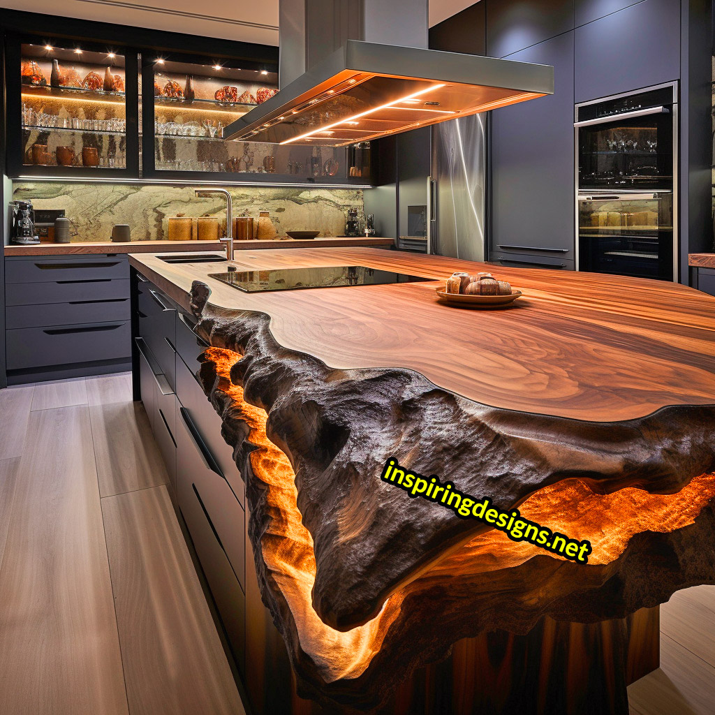 Live Edge Wooden Kitchen Designs - Live edge wooden kitchen islands and cabinets