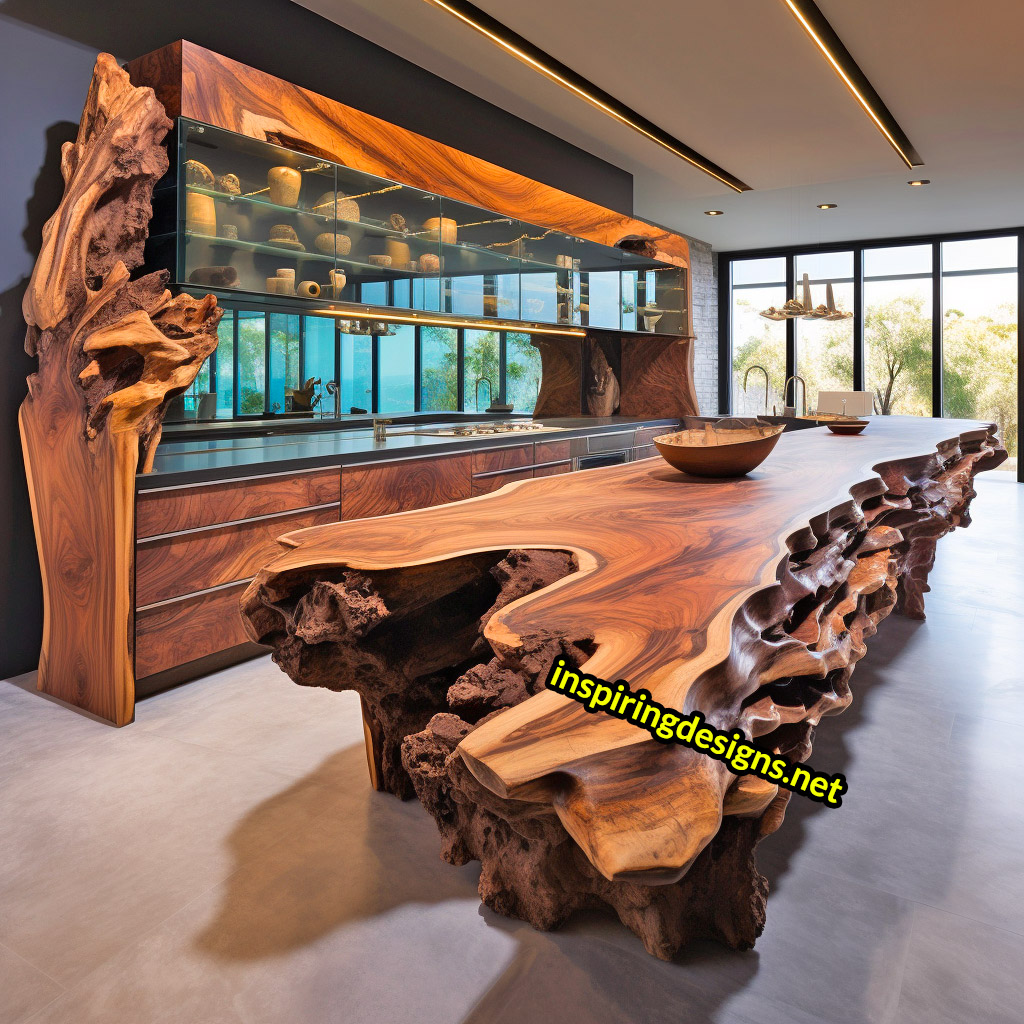 Live Edge Wooden Kitchen Designs - Live edge wooden kitchen islands and cabinets