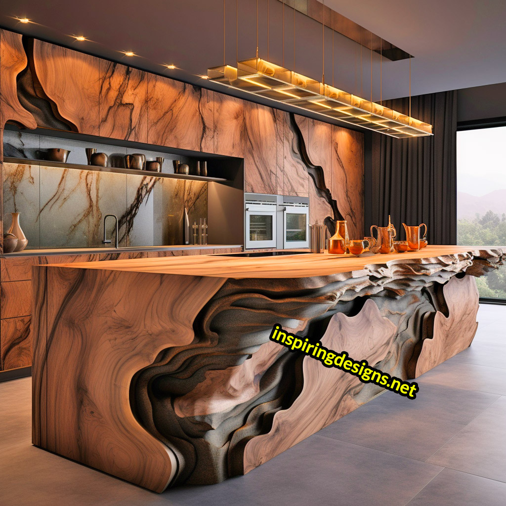 Live Edge Wooden Kitchen Designs - Live edge wooden kitchen islands and cabinets