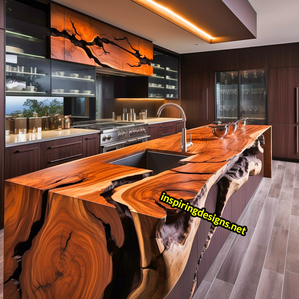 Live Edge Wooden Kitchen Designs - Live edge wooden kitchen islands and cabinets