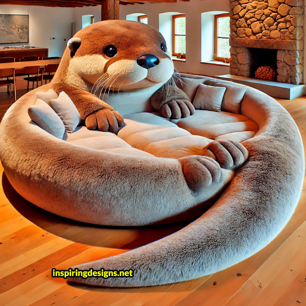 Giant fuzzy otter shaped sofa