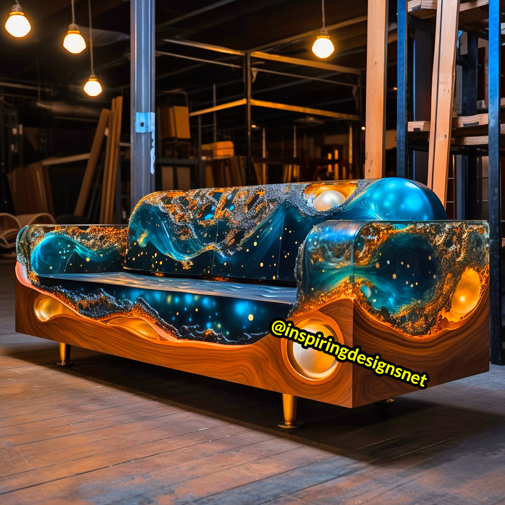 Wood and Epoxy Sofas with starry night and galaxy outer-space design