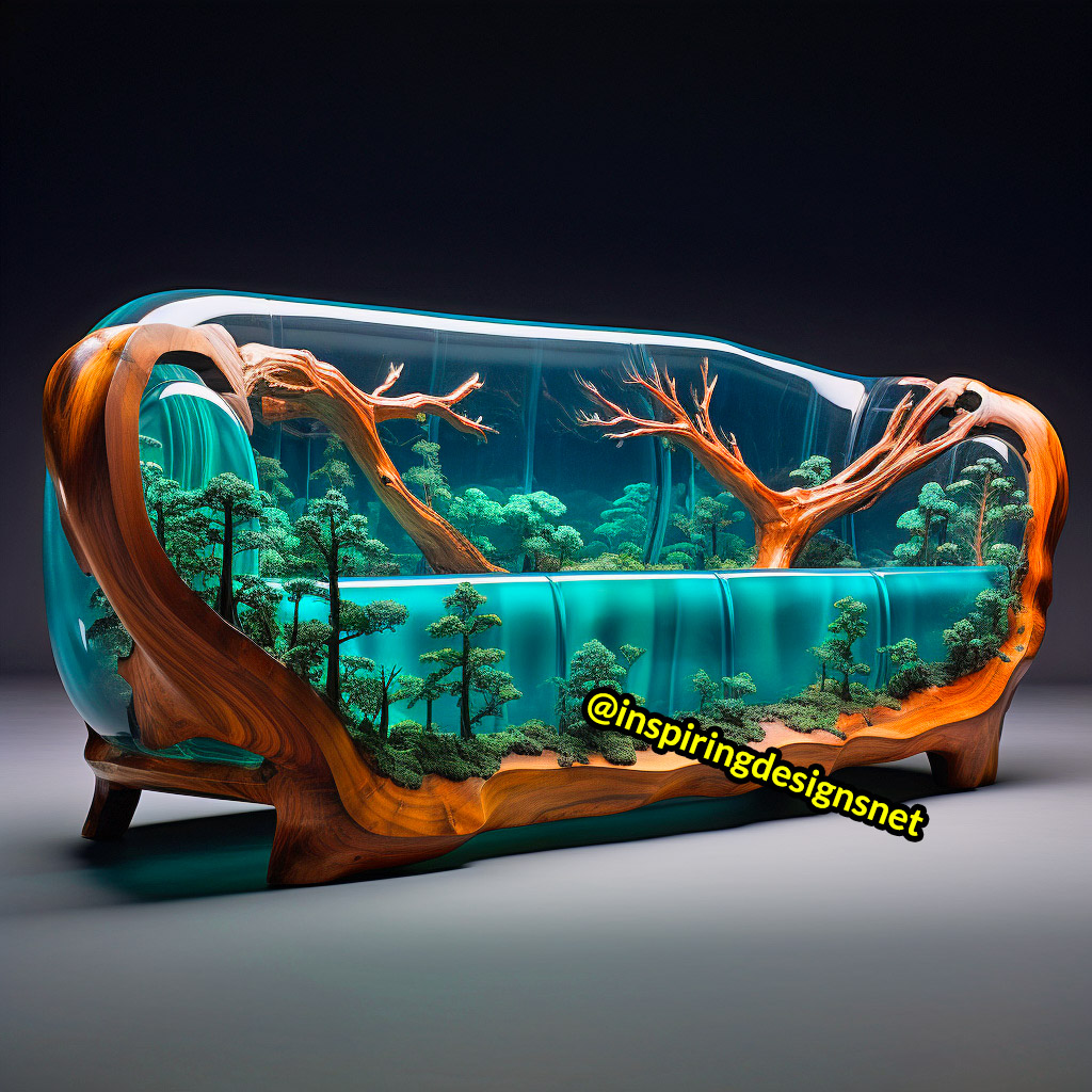 Wood and Epoxy Sofas with forest design