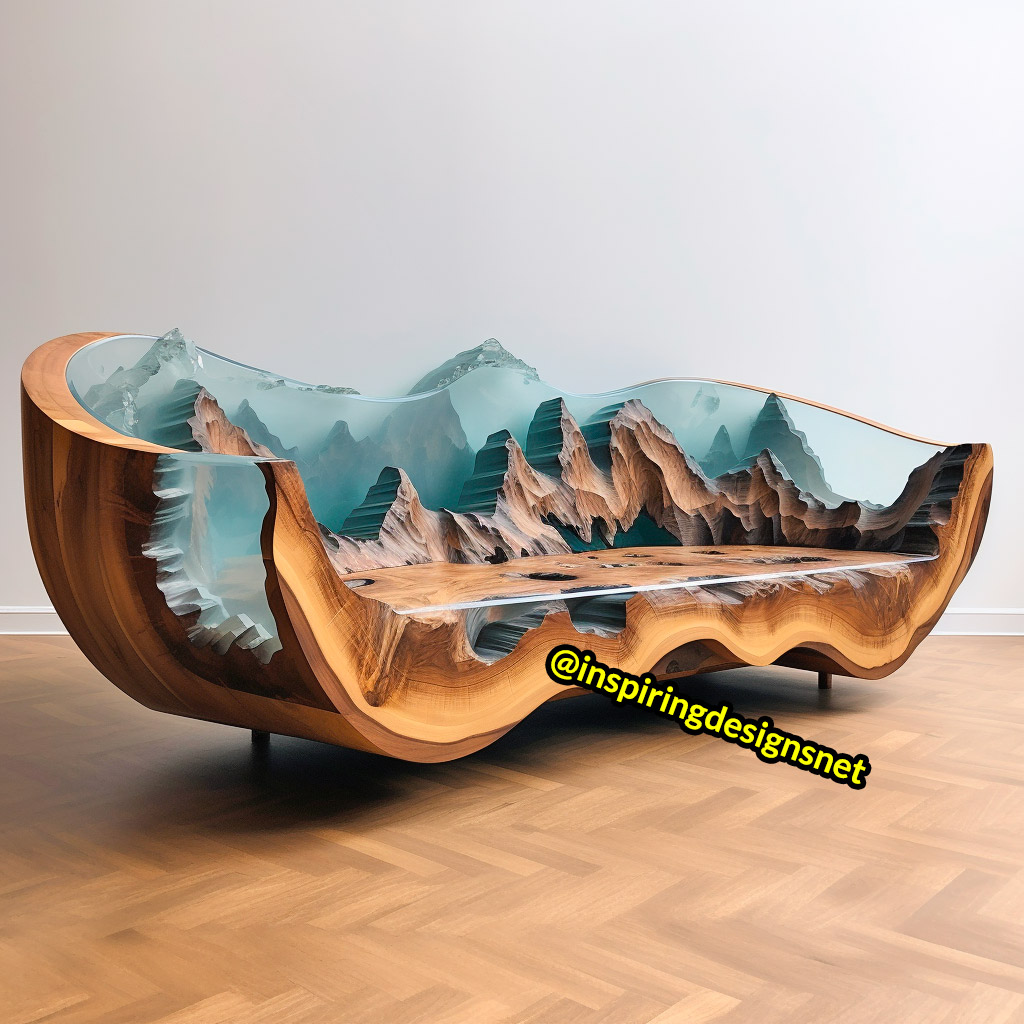 Wood and Epoxy Sofas with mountain range design