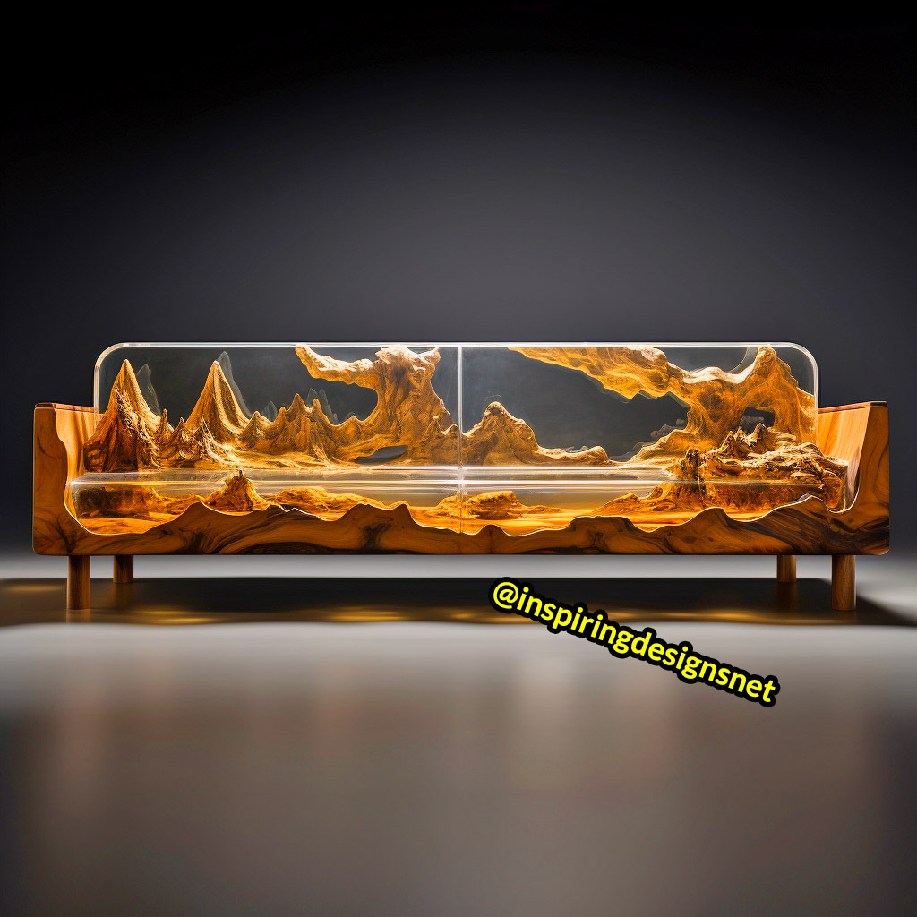 Wood and Epoxy Sofas with mountain range design