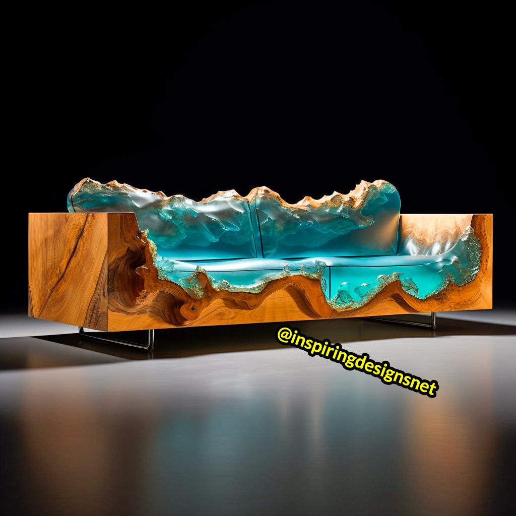 Wood and Epoxy Sofas with mountain design
