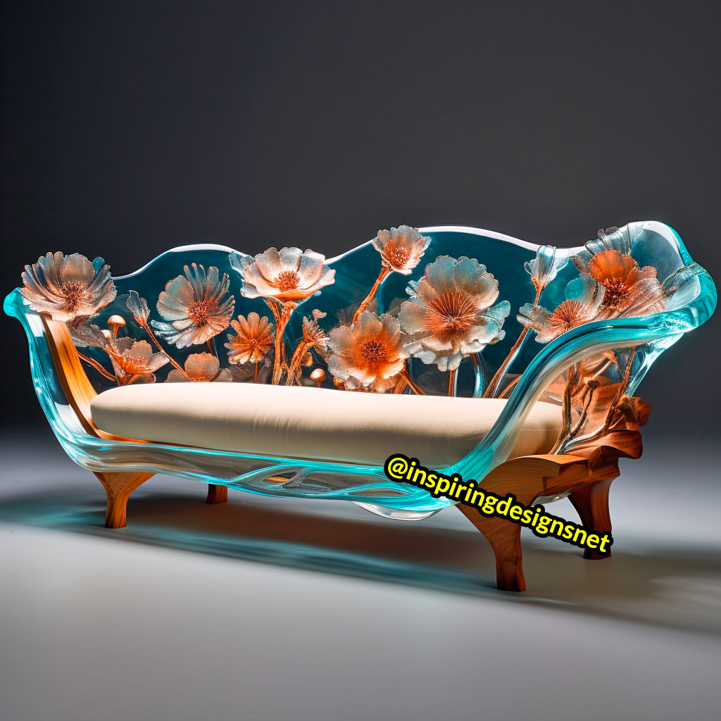 Wood and Epoxy Sofas with flower design