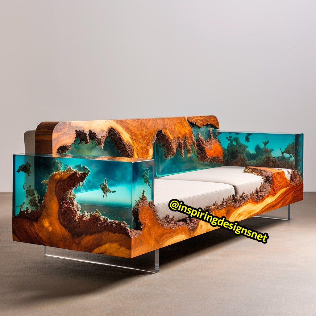 Wood and Epoxy Sofas with forest design