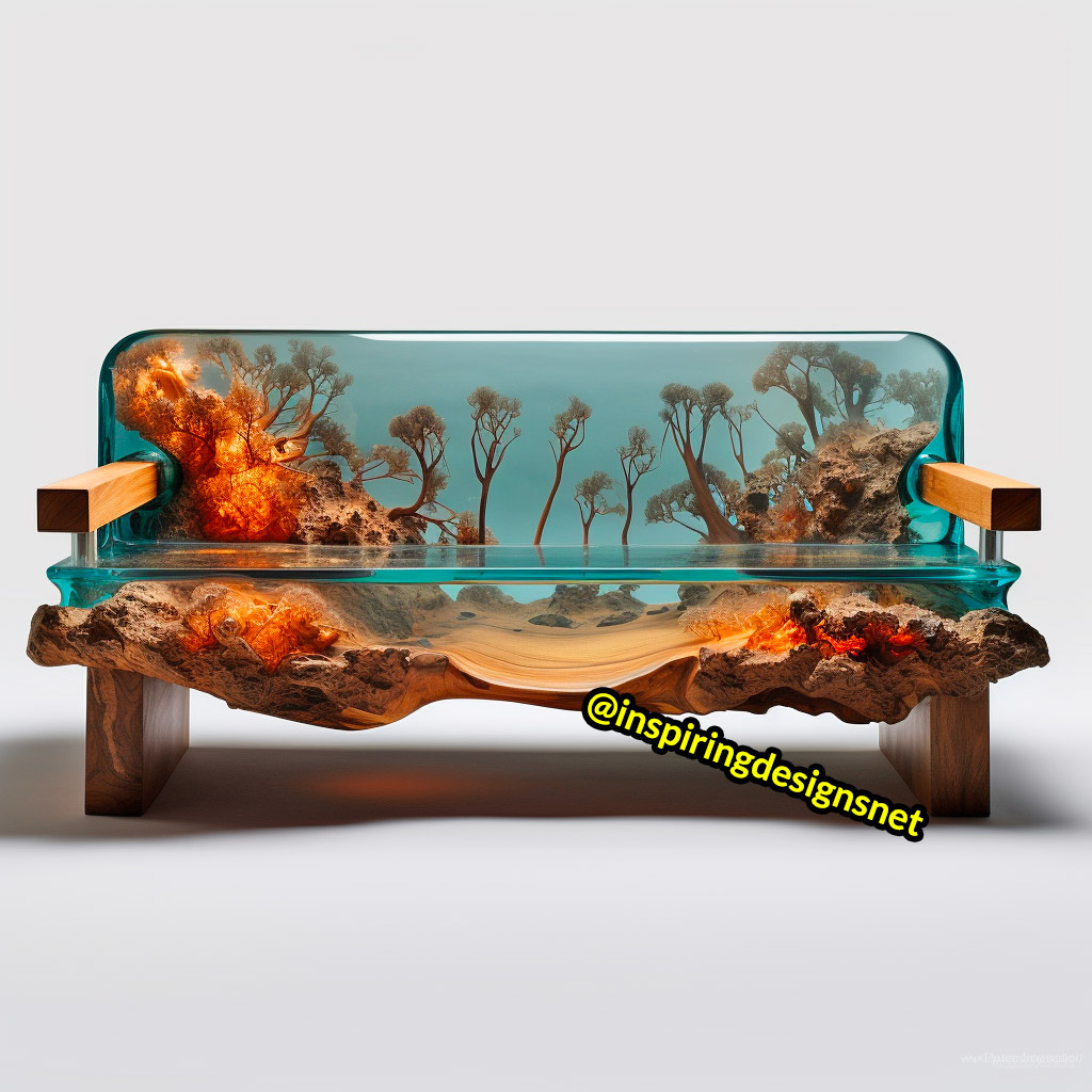 Wood and Epoxy Sofas with forest design
