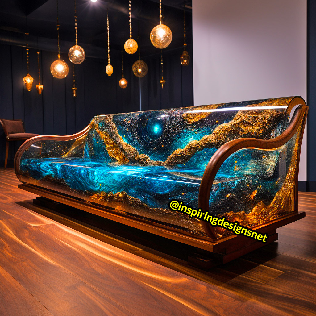 Wood and Epoxy Sofas with starry night and galaxy outer-space design