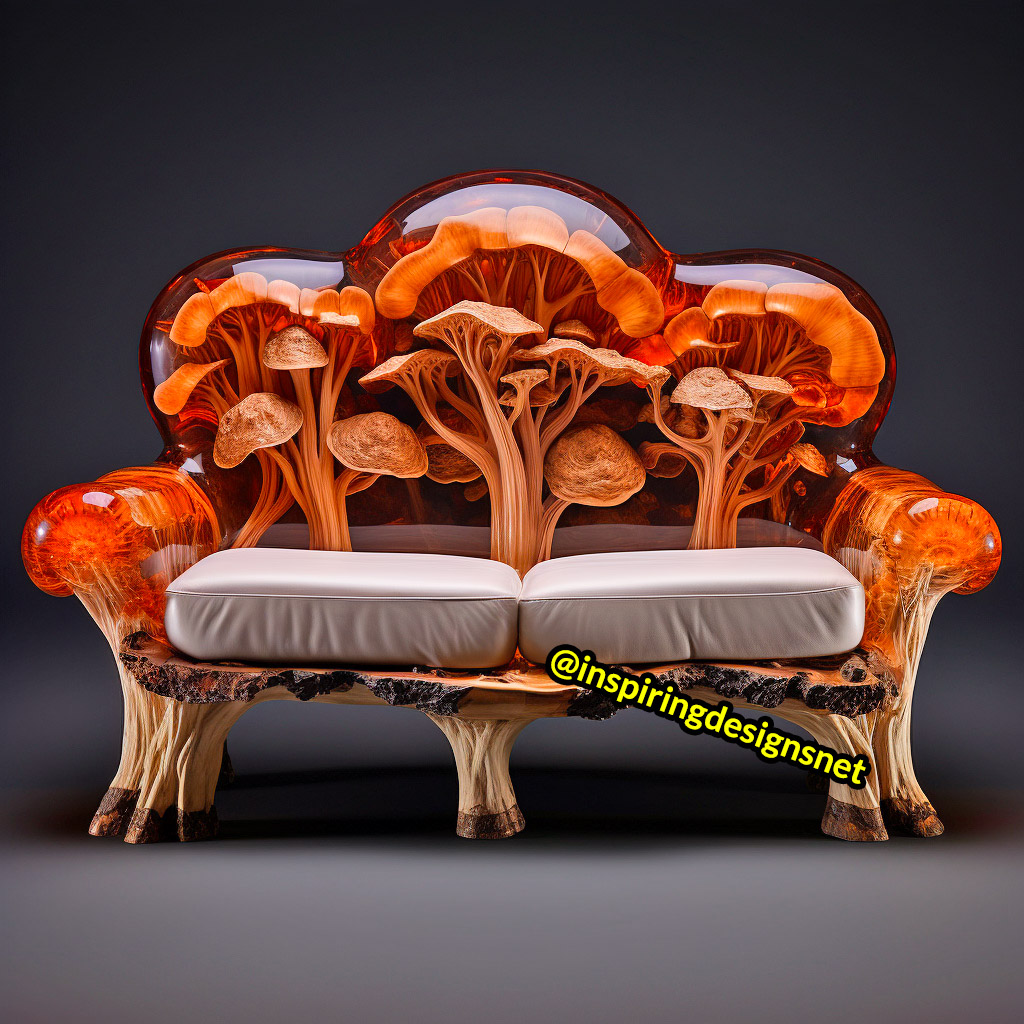 Wood and Epoxy Sofas with mushroom design