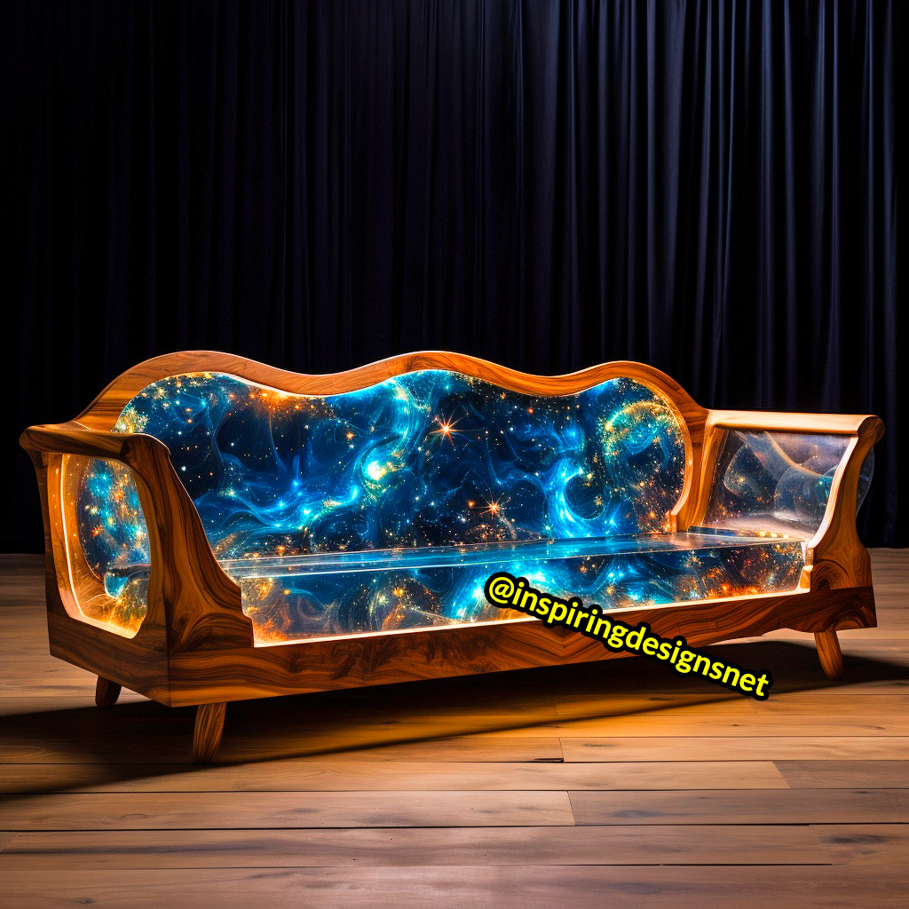 Wood and Epoxy Sofas with starry night and galaxy outer-space design